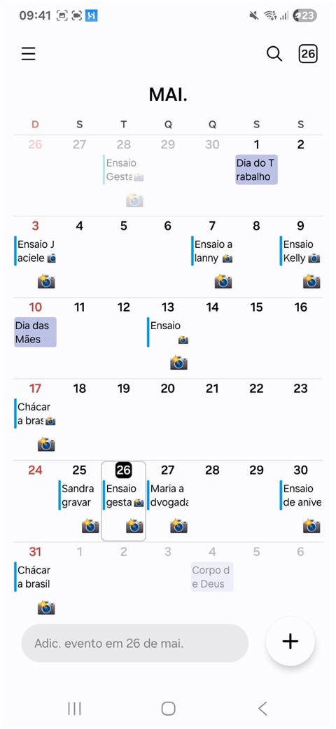 Print da agenda com vários ensaios fotográficos agendados ao longo do mês